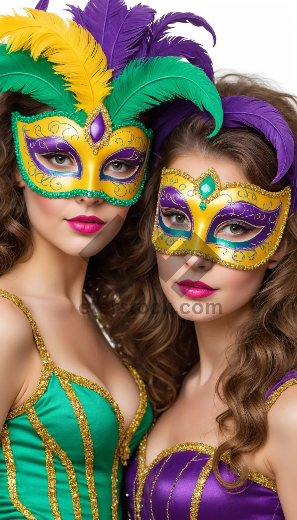 Picture of Fashion model wearing stylish Venetian mask at masquerade.