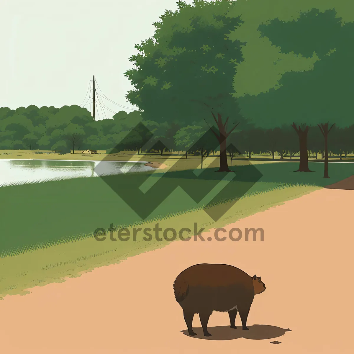 Picture of Rustic Farm Landscape with Majestic Buffalo Grazing