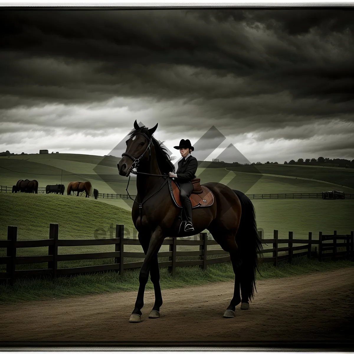 Picture of Thoroughbred Stallion in Equestrian Harness