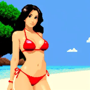 Exotic Beach Babe in Red Bikini
