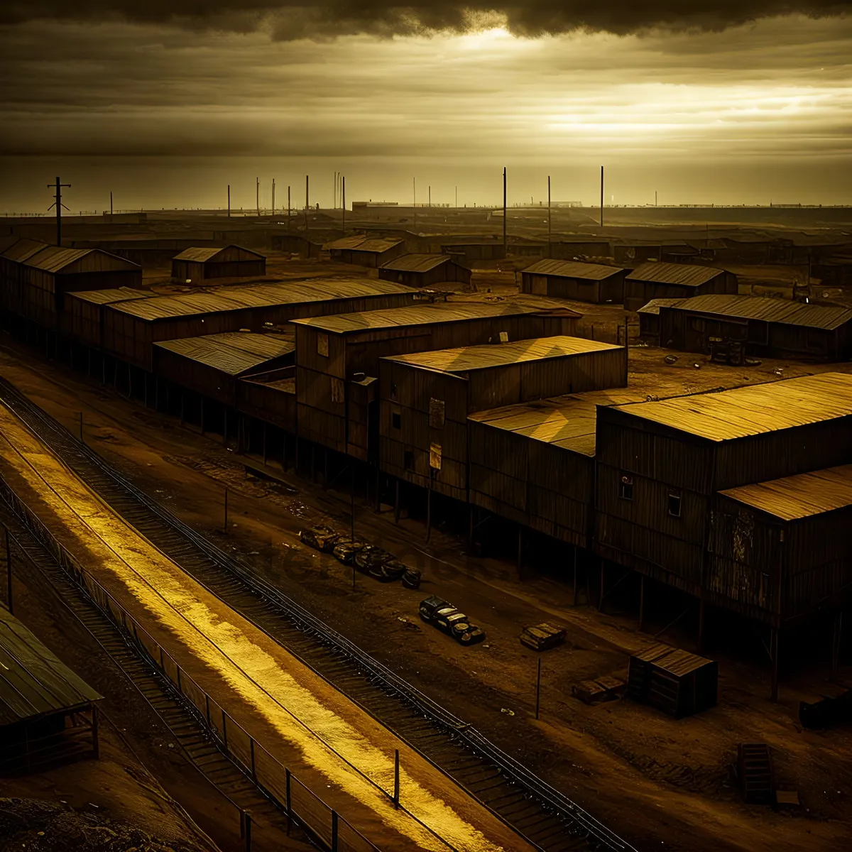 Picture of Fast Track: Industrial Freight Car Speeding Through City