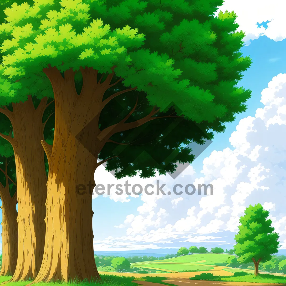 Picture of Vibrant Oak Tree in a Serene Meadow