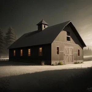 Rustic Farmhouse Barn against Serene Rural Sky