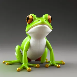 Colorful Cartoon Frog with Big Red Eyes in Forest Habitat