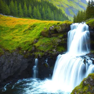 Serene Waterfall Flowing Through Enchanting Forest