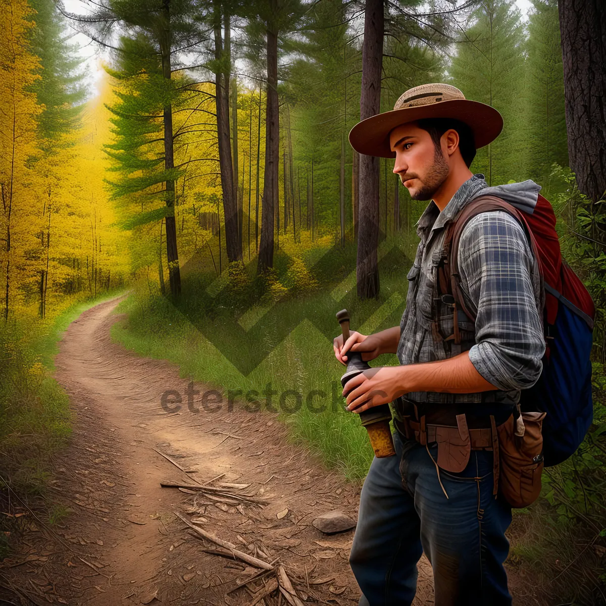 Picture of Cowboy Hat-Wearing Farmer in a Field