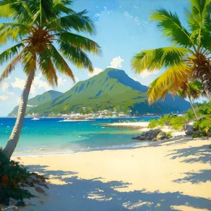 Tropical Beach Paradise - Palm Trees, Turquoise Water