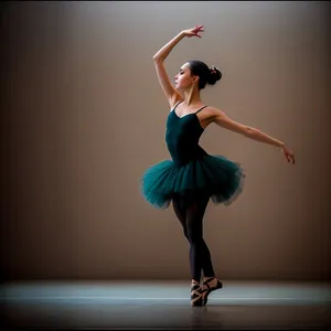 Graceful ballet dancer executes soaring leap in studio.