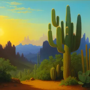 Saguaro Cactus in Spring Desert Landscape