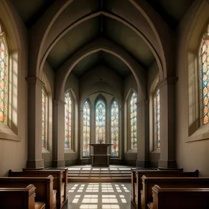 Ancient cathedral's historic vaulted church interior.