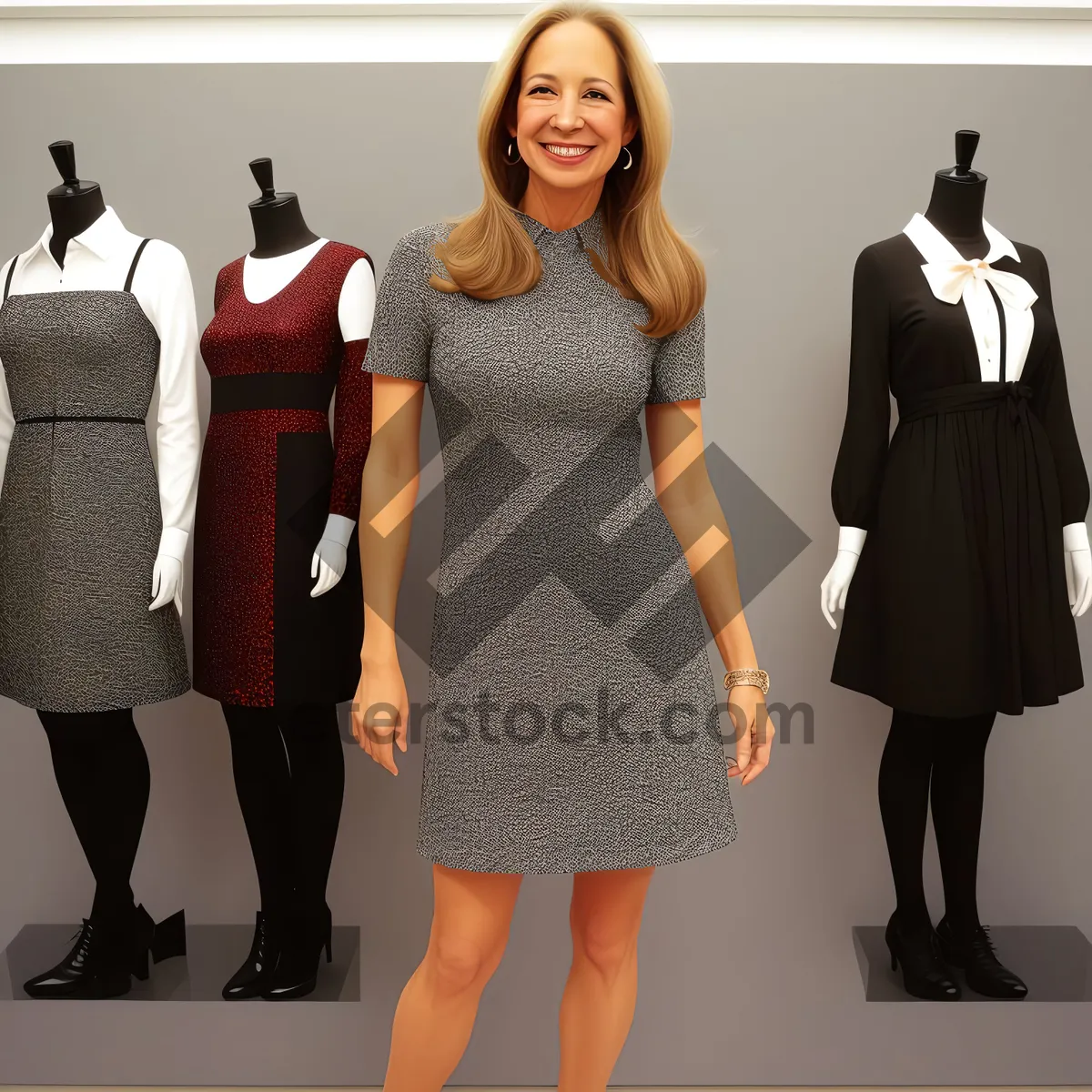 Picture of Stylish women smiling with shopping bags at the mall