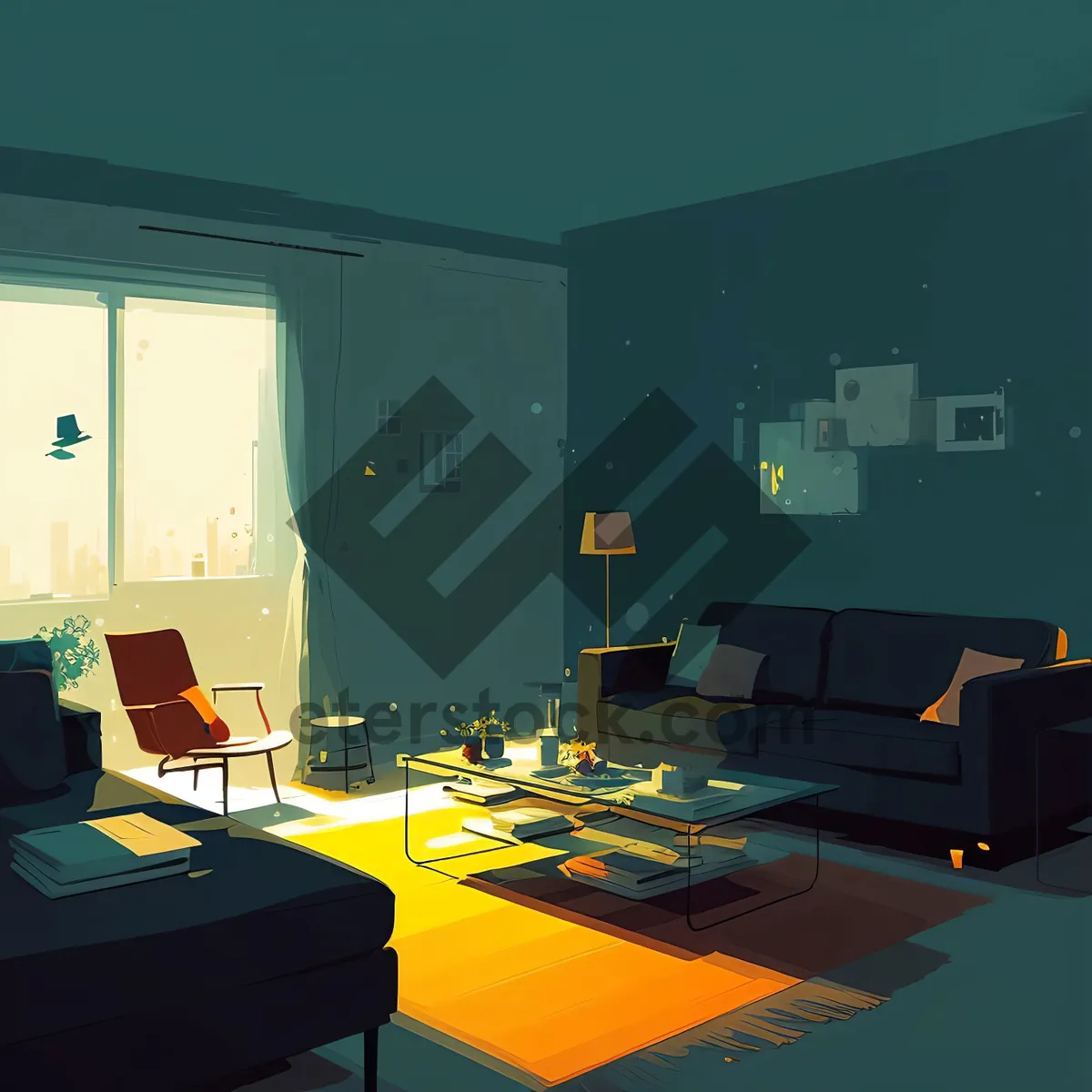 Picture of Modern Luxurious Office Interior with Wooden Furniture and Window