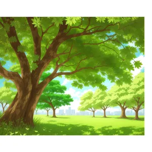 Serene Summer Forest Landscape with Majestic Oak Tree