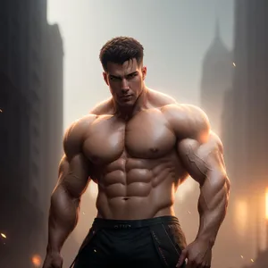 Ripped and Powerful: Muscular Male Bodybuilder Flexing