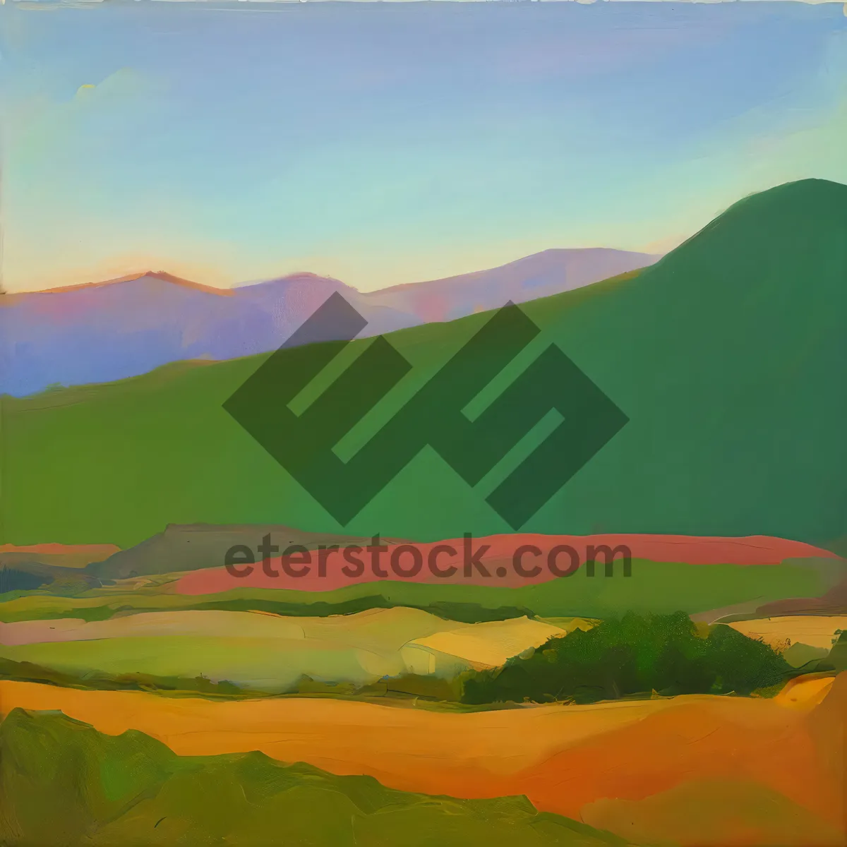 Picture of Serene Highlands: Rolling Fields Under Clear Skies
