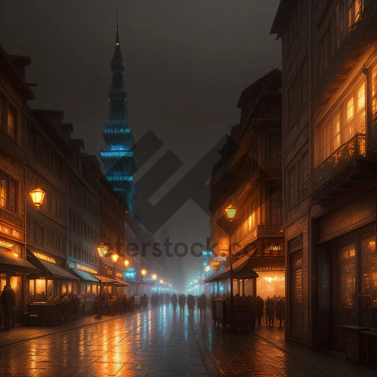 Picture of Nighttime Urban Waterfront Skyline with City Lights