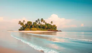 Exotic tropical beach with palm trees and crystal clear water.