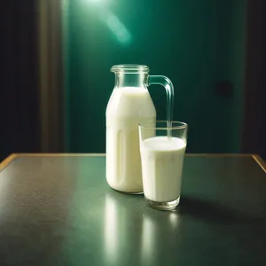 Milk-filled glass cup with coffee for breakfast.