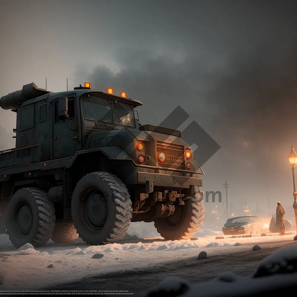 Picture of Snowplow Truck Clearing Road during Winter Storm