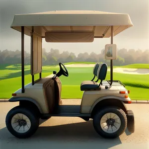 Golf Cart Driving on Green Grass