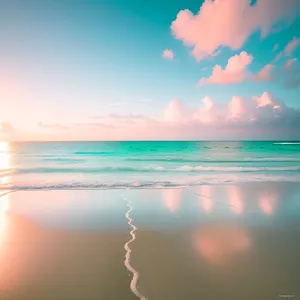 Serenity by the Shore: A Stunning Tropical Sunset Overlooking the Pristine Ocean