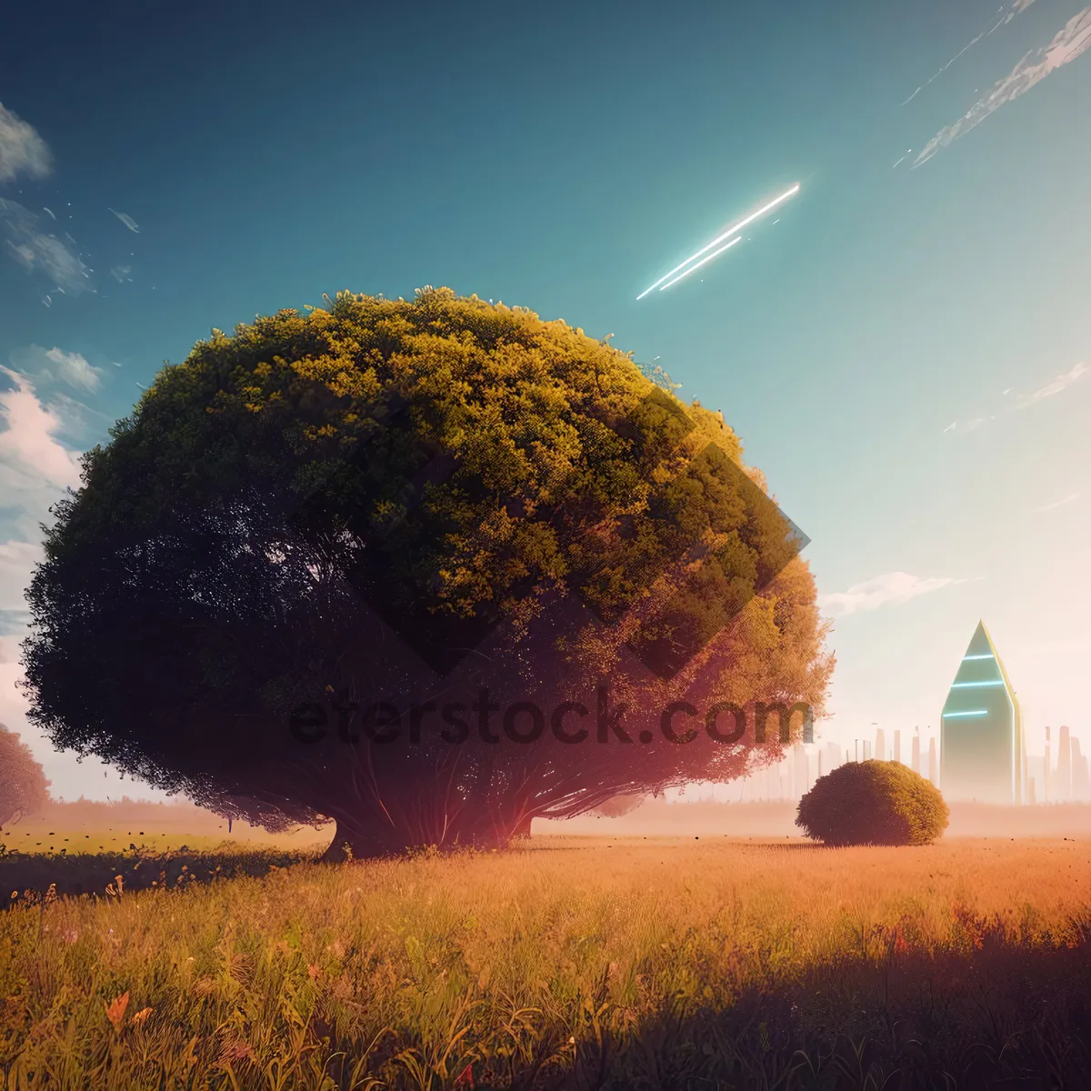 Picture of Golden Wheat Bales in Rural Meadow