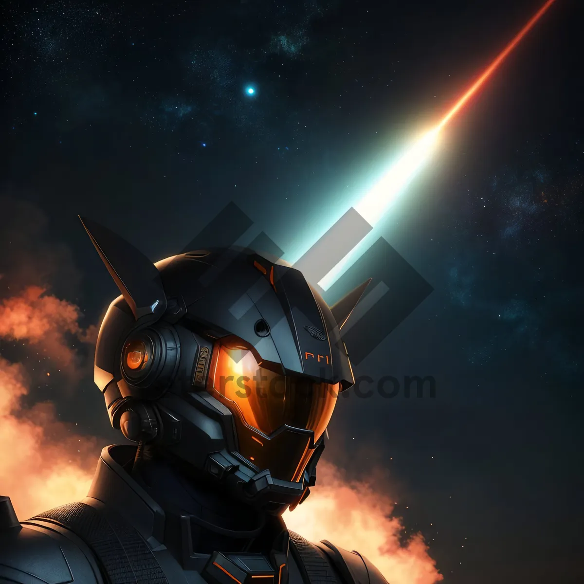 Picture of Black aviator helmet under spotlight