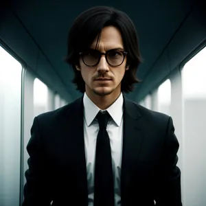 Smiling businessman in office meeting.