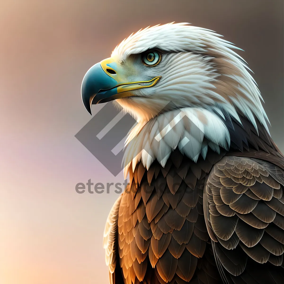 Picture of Vibrant Bald Eagle Close-Up: Majestic Predator with Piercing Yellow Eye