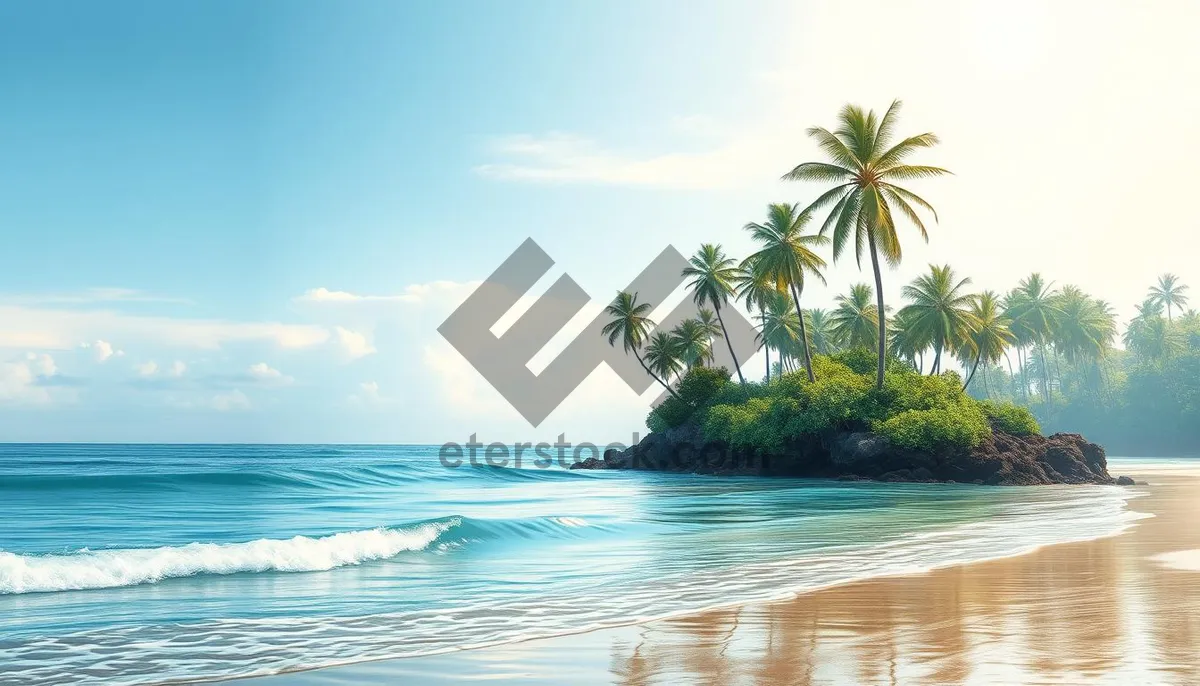 Picture of Exotic Tropical Beach Paradise with Palm Trees.