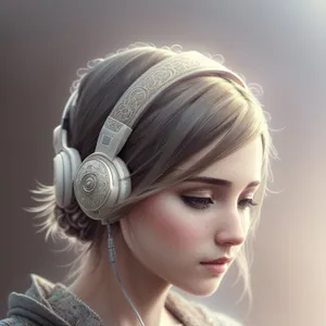 Smiling Blonde DJ with Hair Curler and Headset