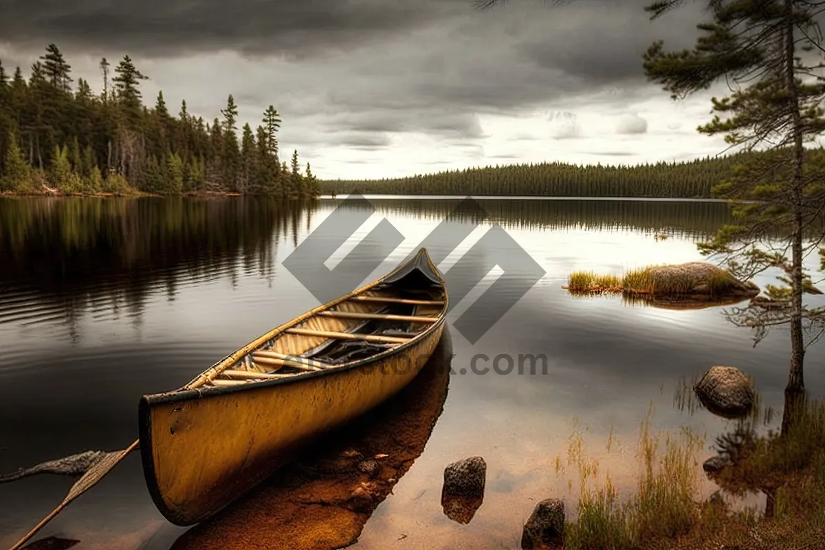 Picture of Serene beachfront view with kayak on calm sea