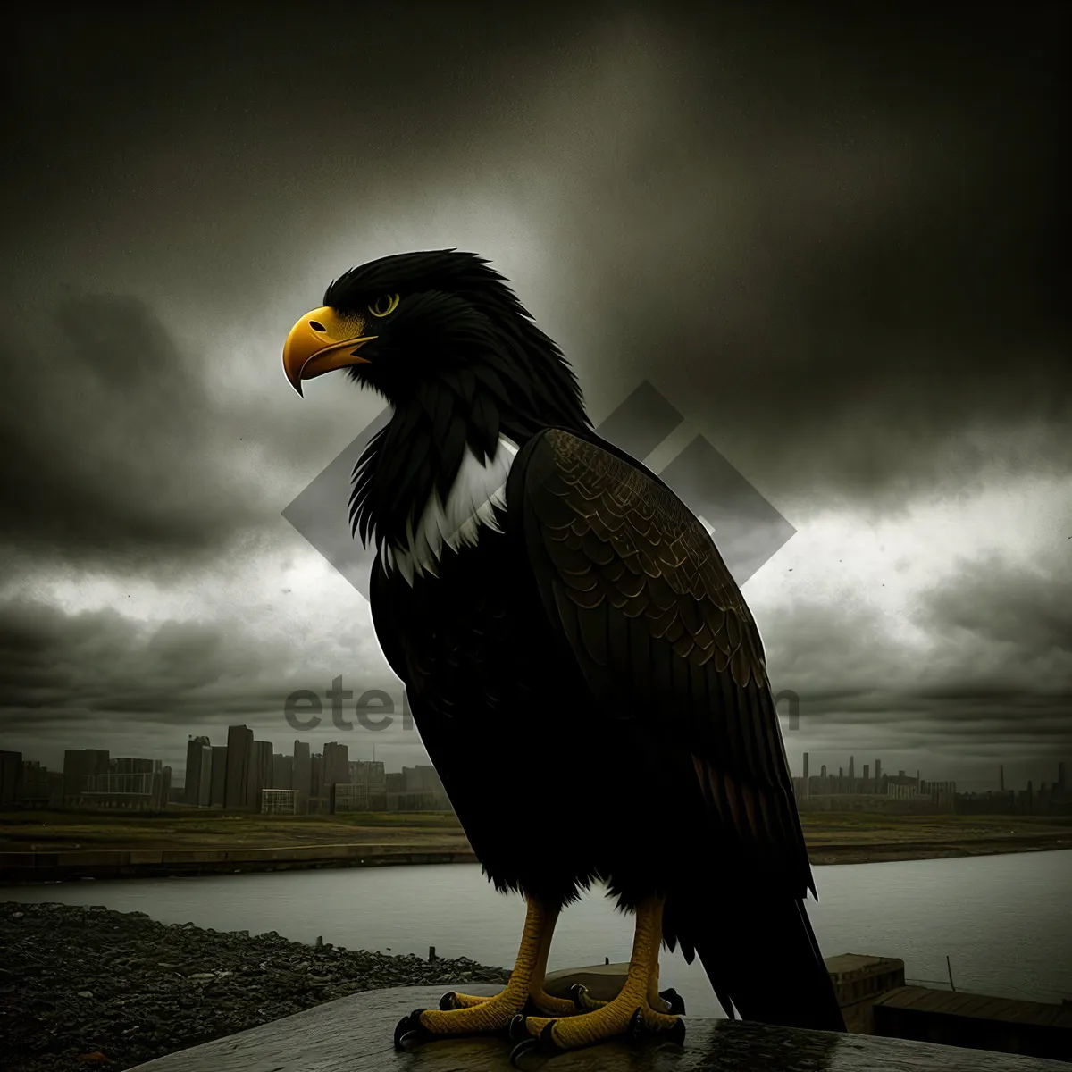 Picture of Majestic Bald Eagle in Flight: A Predatory Avian Hunter