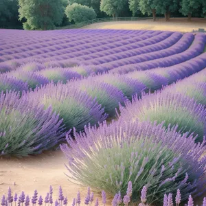 Blooming Lavender Field in Rural Countryside Landscape