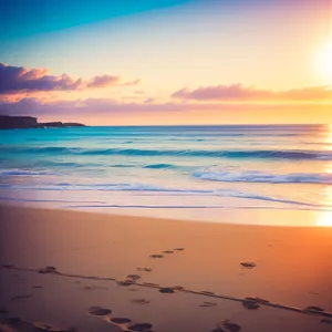 Golden Horizon: Tranquil Sunset over Tropical Beach