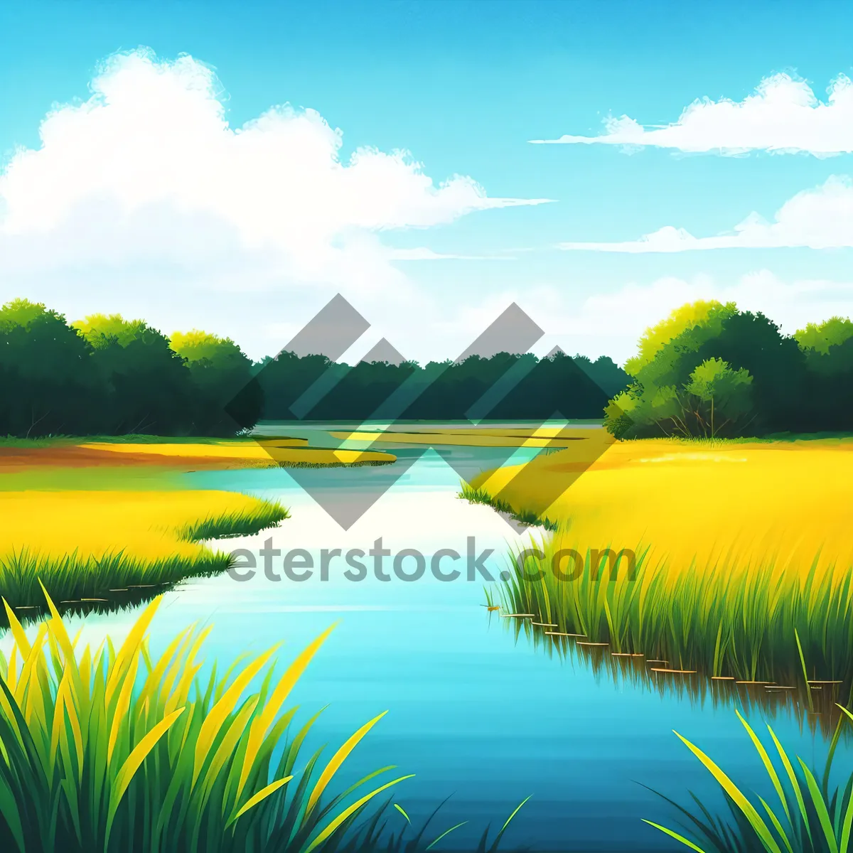 Picture of Serene Reflection: Sunset Over Lakeside Meadow