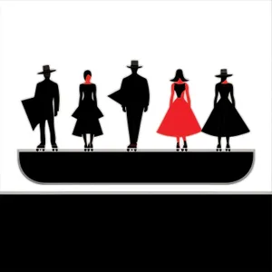 Black Silhouettes of Men and Women in Group