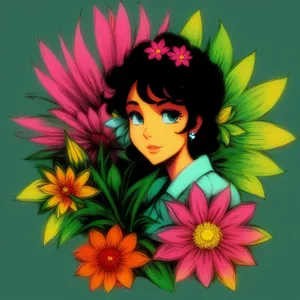 Vibrant Fun Floral Cartoon Design with Flower