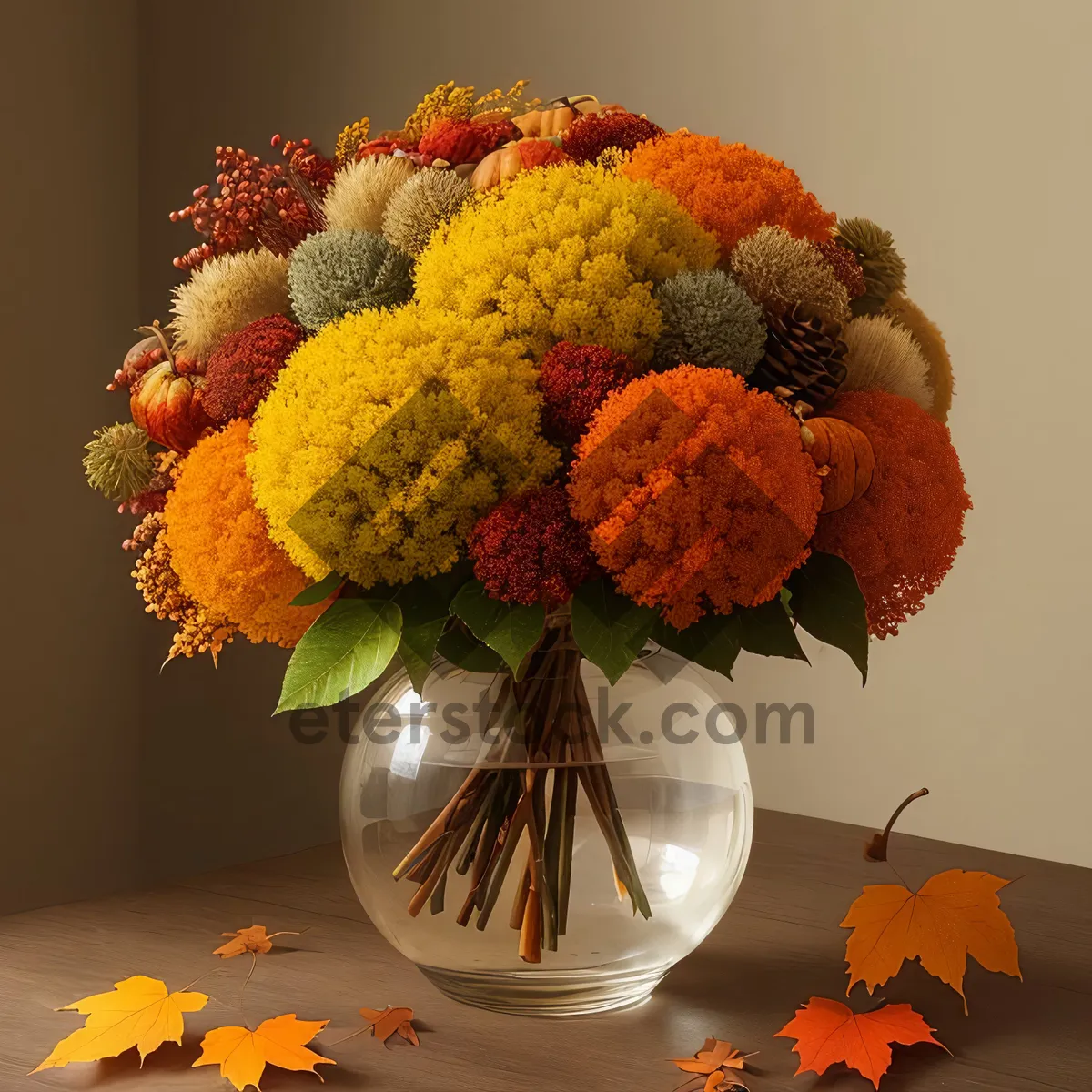 Picture of Yellow Floral Vase with Bouquet of Yarrow Flowers