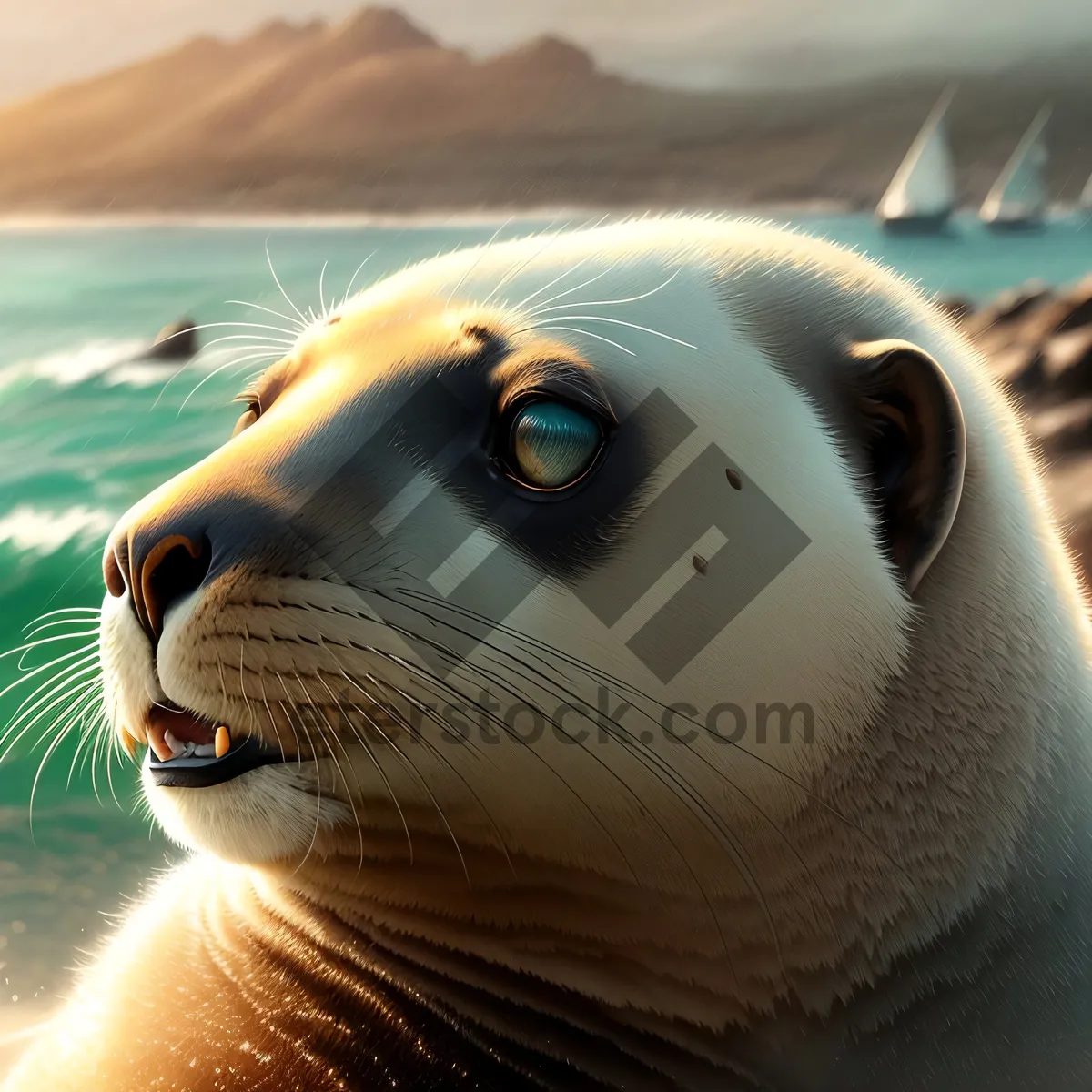 Picture of Cute Sea Lion Posing on the Ocean