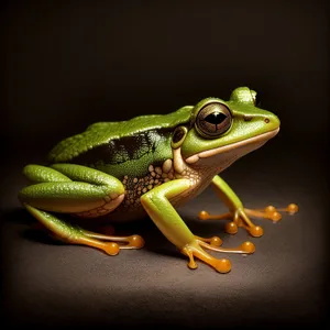 Crazy Eyed Tree Frog Leaning Out on Orange Tree