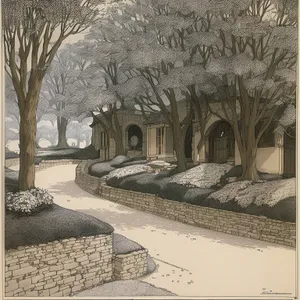 Winter Memorial at Old Cemetery: Snowy Stone Structure and Trees