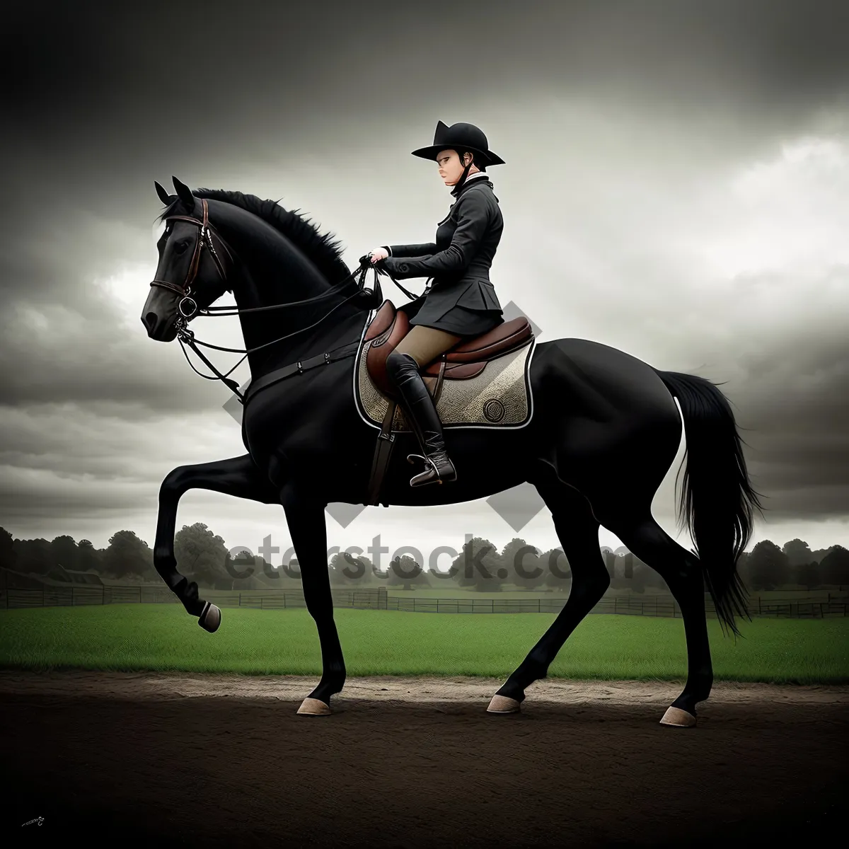 Picture of Thoroughbred horse with polo mallet.