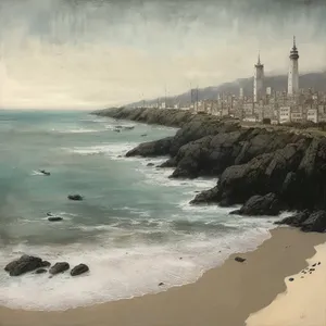 Coastal Breakwater Guarding Ocean Waves