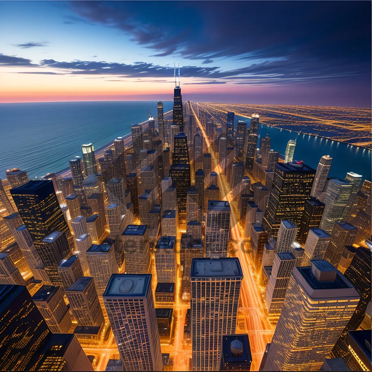 Picture of Urban Skyline: Nighttime Panorama of Famous Business District