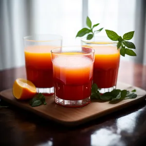 Fresh Orange Juice in Glass Cup with Tea