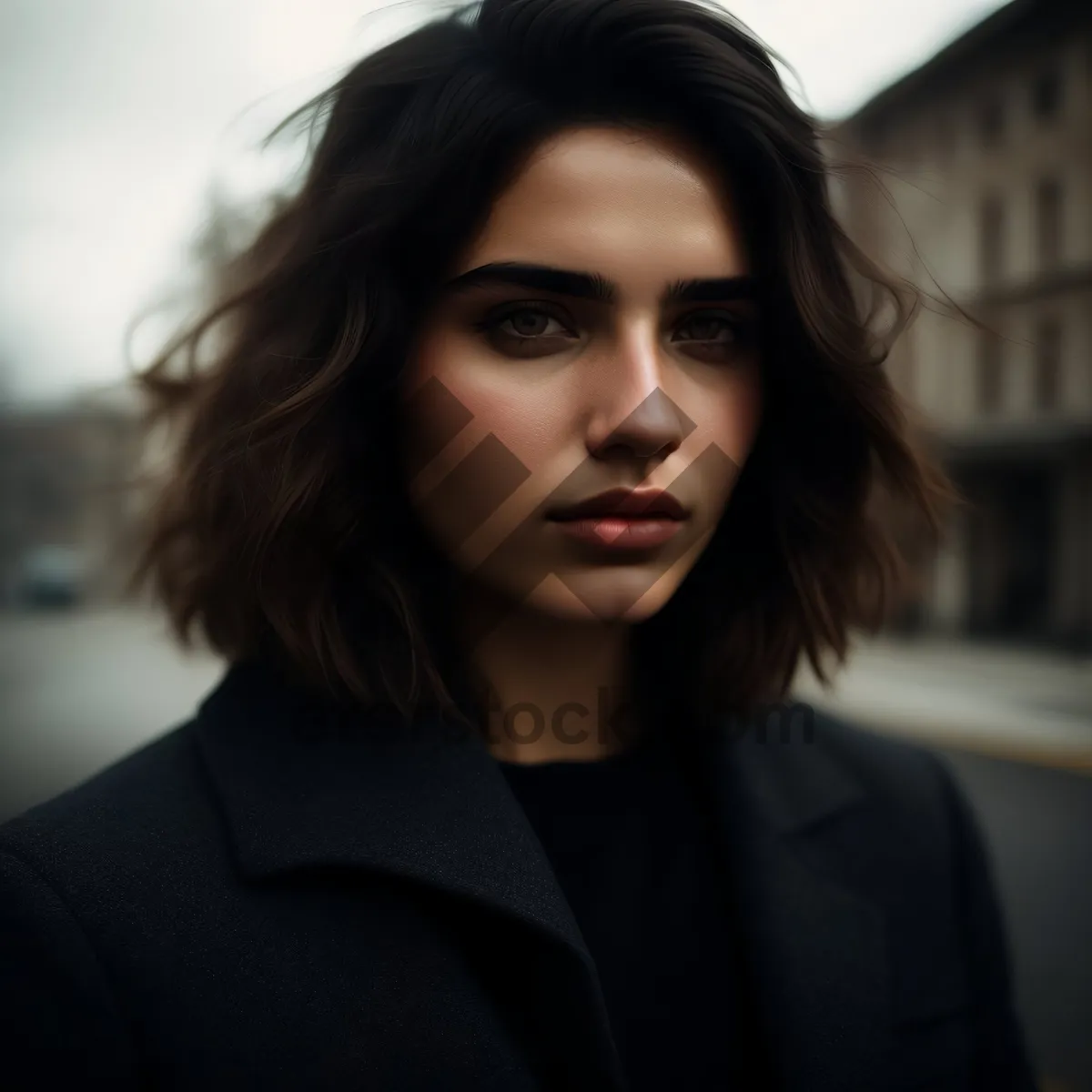 Picture of Happy businesswoman in professional black suit smiling confidently.