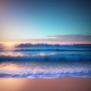 Serene Coastal Sunset: Tranquil Waves Embrace the Horizon