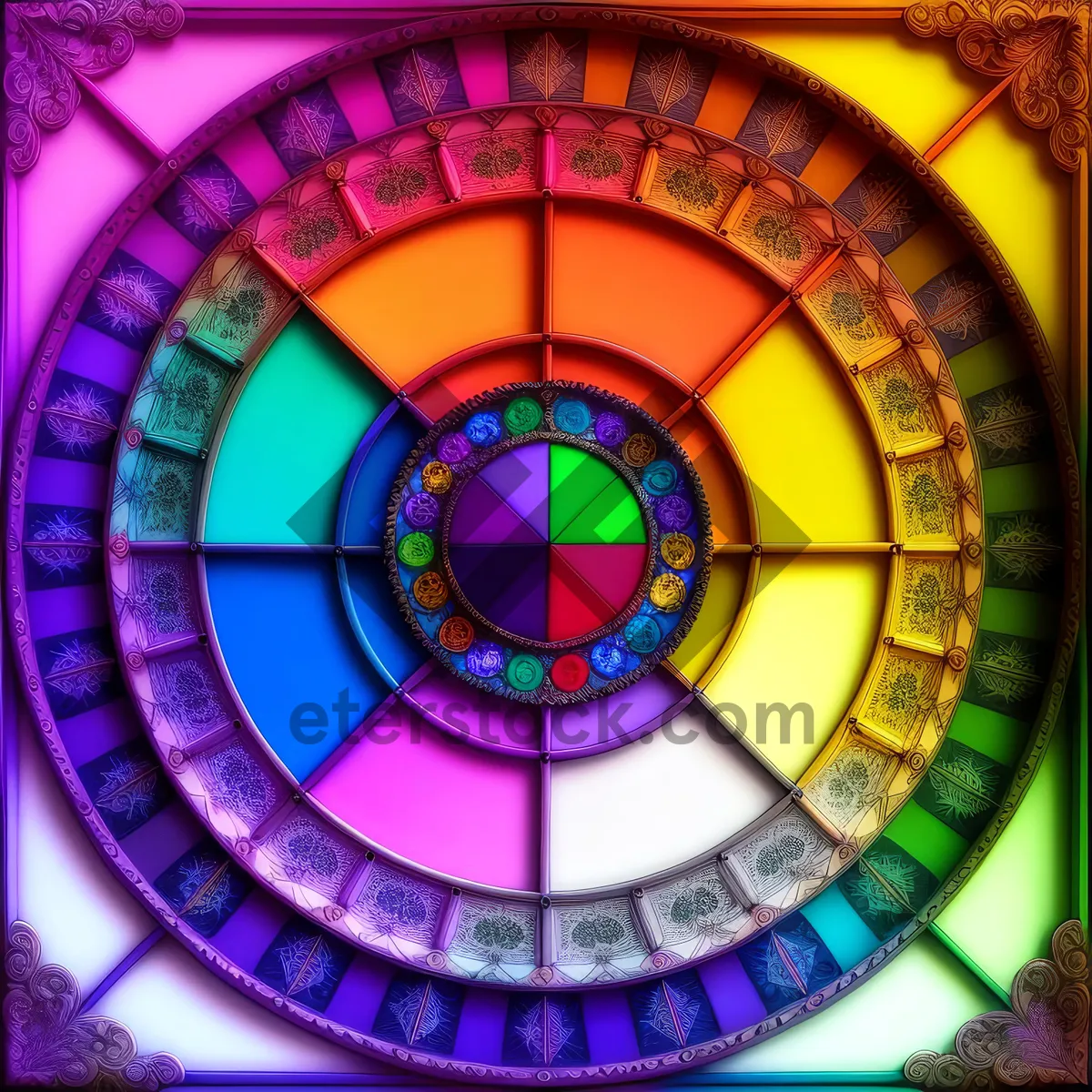 Picture of Colorful Round Window Design on Architecture Framework