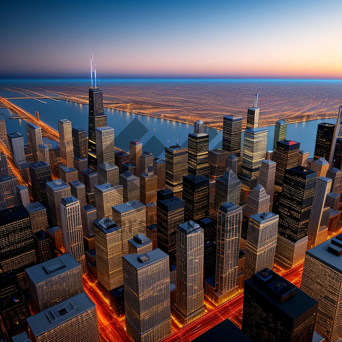 Picture of Urban Majesty: Glowing Skyscrapers at Sunset